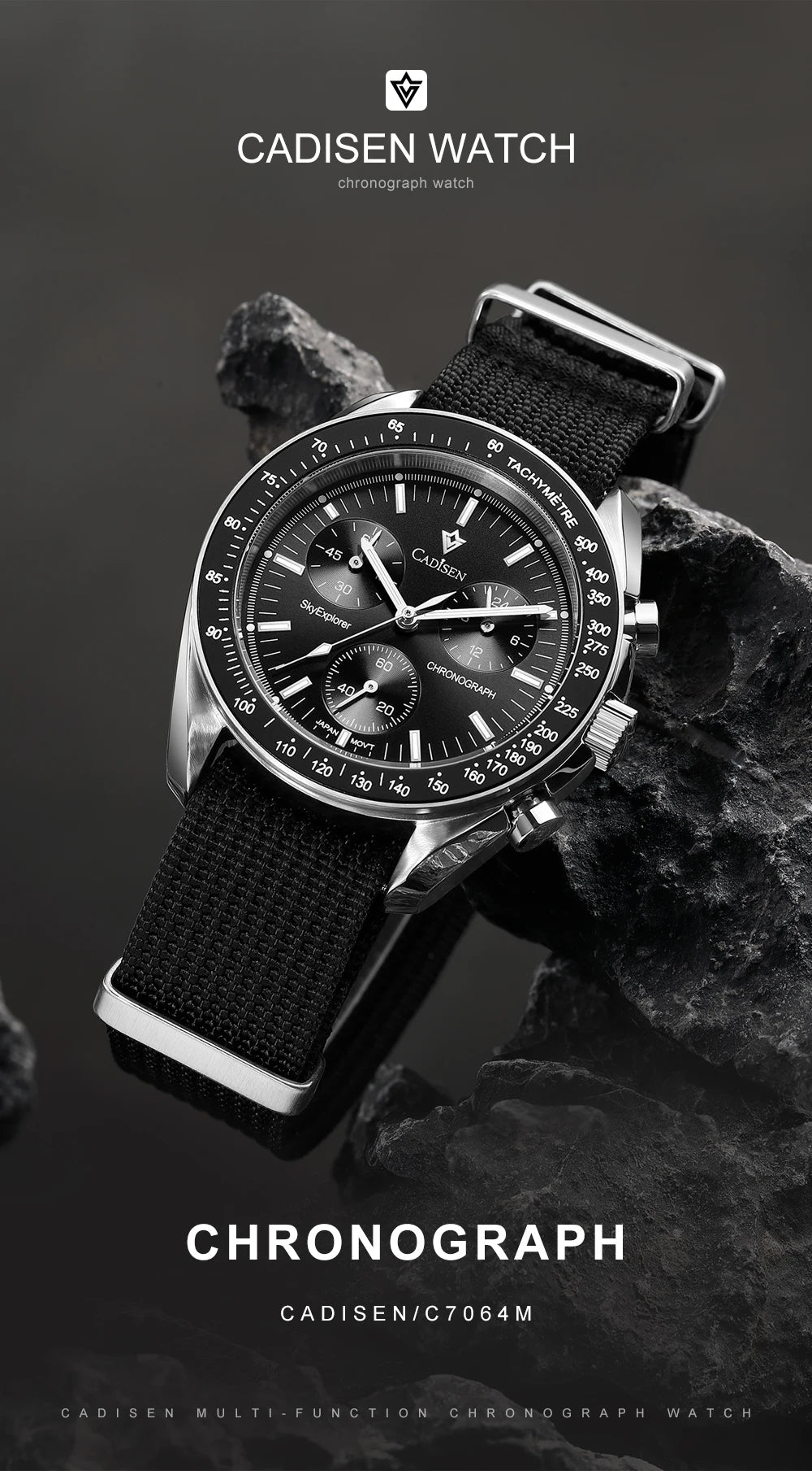 CADISEN Neue Herrenuhren Luxuriöse Quarz-Armbanduhr für Herren Saphirglas mit AR-Beschichtung Canvas VK68 Speed Chronograph Automatik