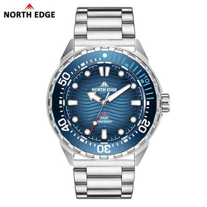 NORTH EDGE NEW+ TRITON-TI Titanium Solar-Powered Diving Watch Luxury Quartz Watches for Men 300M Waterproof 180+ Day Power