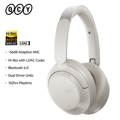 QCY H3S ANC Over Ear Headphones -56dB Noise Cancelling Headsets Bluetooth 6.0 Hi-Res LDAC Spatial Sound Earphones Dual Driver