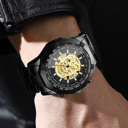 BINBOND Herrenarmbanduhr, Skelett-Totenkopf-Motiv, präzises Quarzwerk, luxuriös, leuchtend, wasserdicht, mit automatischer Datumsanzeige, robust.