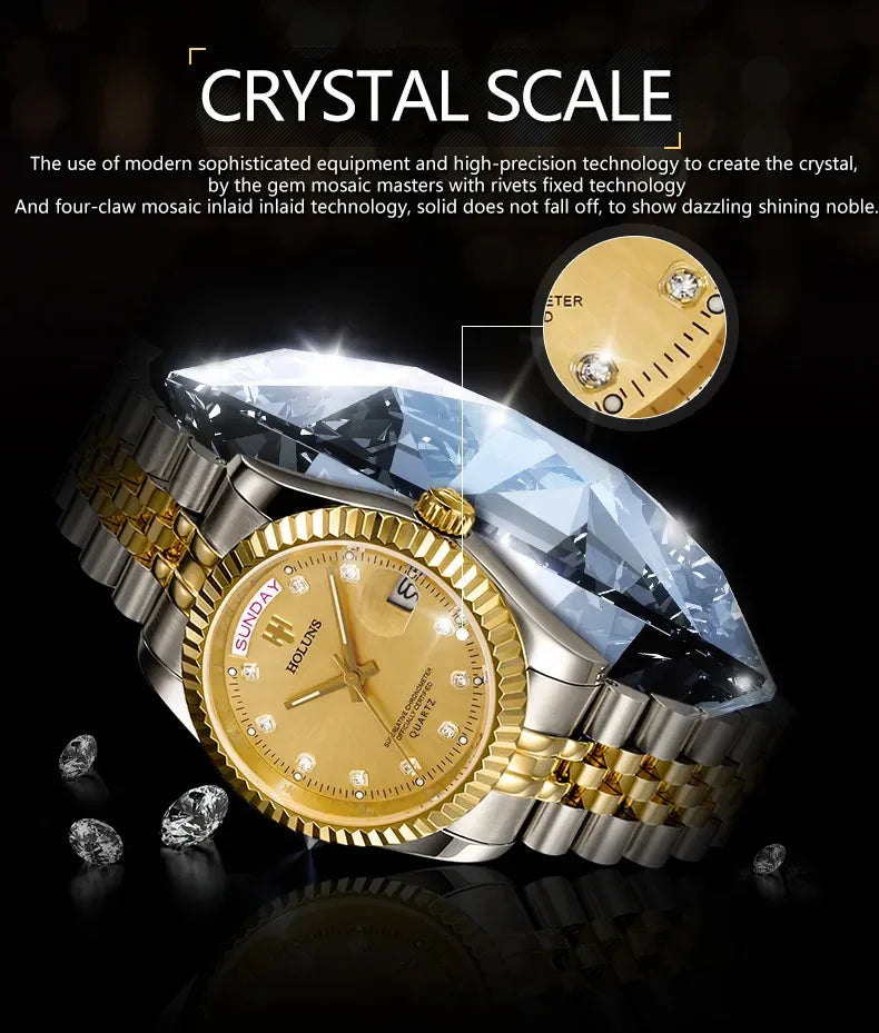 Relojes de hombre Holuns Luxury Classic de 36/41 mm en oro, con movimiento de cuarzo MIYOTA de Japón, de acero inoxidable, reloj de pulsera clásico de negocios, resistente al agua