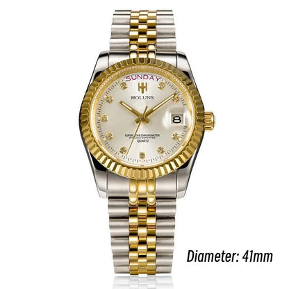 Relojes de hombre Holuns Luxury Classic de 36/41 mm en oro, con movimiento de cuarzo MIYOTA de Japón, de acero inoxidable, reloj de pulsera clásico de negocios, resistente al agua