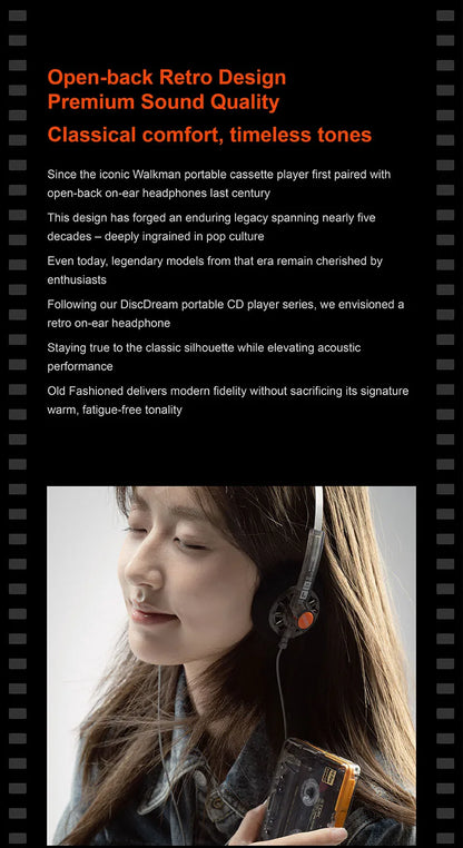 MOONDROP OLD FASHIONED On-Ear Headphone 40mm large dynamic driver 0.78-2pin 3.5mm Plug