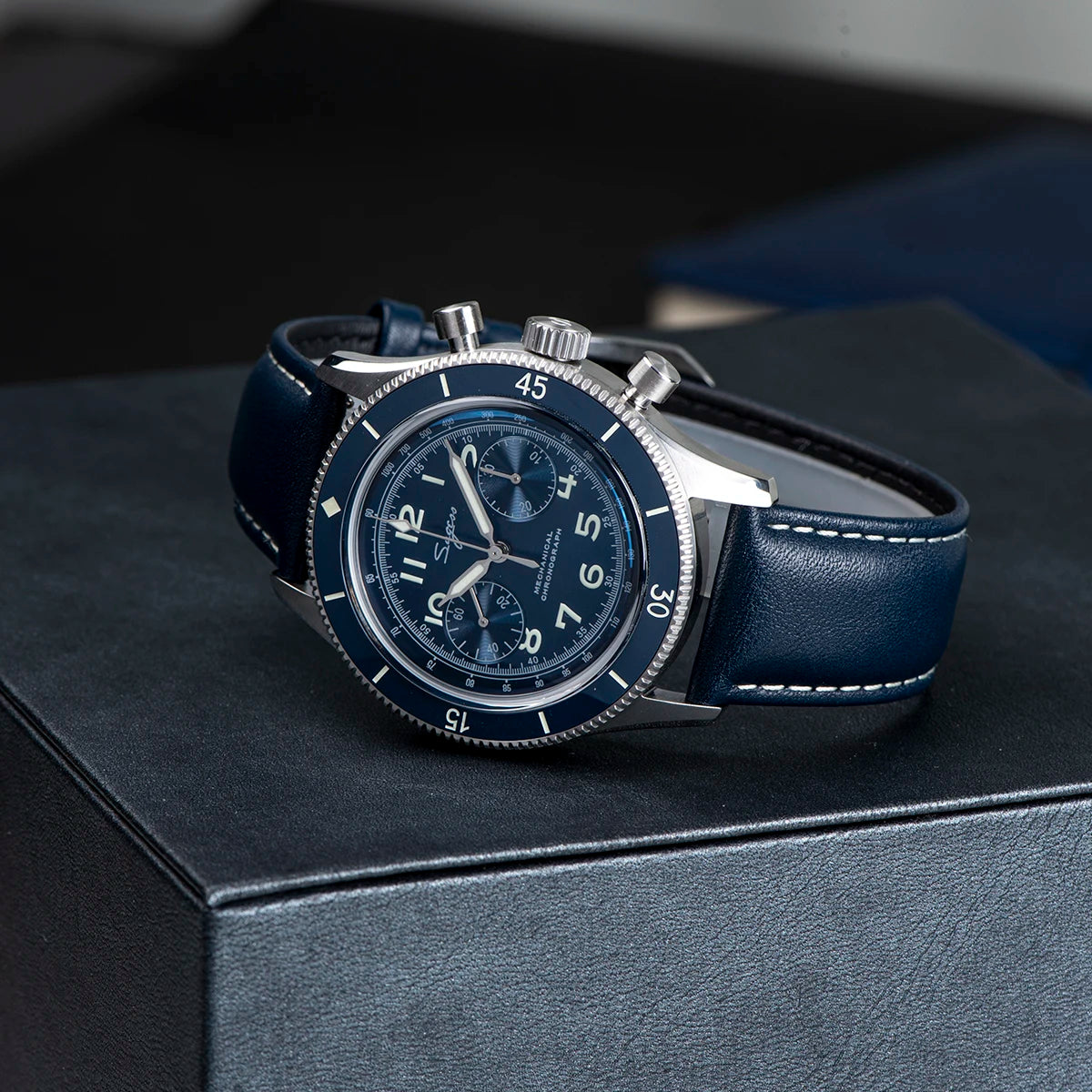 Sugess Watch 1963 Men Watches ST1901 Chronograph Luminous Mechanical Wristwatches Waterproof Crystal Sapphire Italian Leather