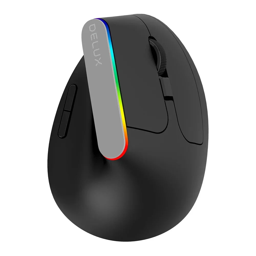 Delux  Ergonomic Vertical Mouse Rechargeable Wireless RGB Mouse Bluetooth 2.4G  4000DPI Gaming Silent Mice For Laptop PC