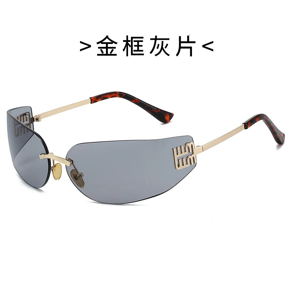High End Sunglasses Women Rimless Curved Sun Glasses for Eye Protection and Sunscreen Travelling Hiking Shades Gafas