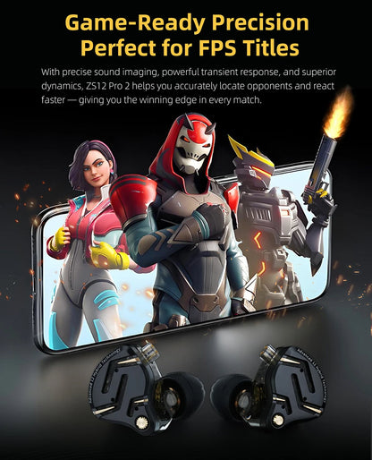 KZ ZS12 PRO 2 Flagship-Grade Super-Linear Hybrid IEM Earphones HiFi Bass In Ear Headphones Esports Gaming Headest Wired Earbuds