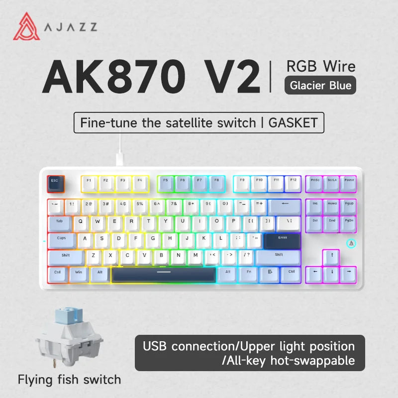 Ajazz AK870 V2 Gaming Mechanical Keyboard is a Hot-Swappable RGB Wired Gaming Keyboard Suitable for Various Scenarios on Laptops