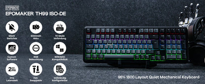 ISO-DE Layout EPOMAKER TH99 QWERTZ Layout 96% Creamy Gasket Wired/Bluetooth/2.4G Wireless Mechanical Keyboard with Knob/Numpad