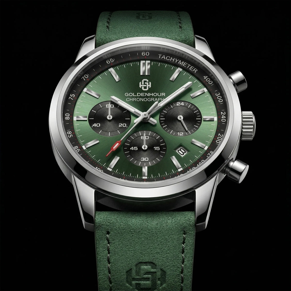 Orologio di lusso da uomo GOLDENHOUR – Cronografo al quarzo, quadrante verde, cinturino in pelle, impermeabile, luminescente, stile militare e sportivo