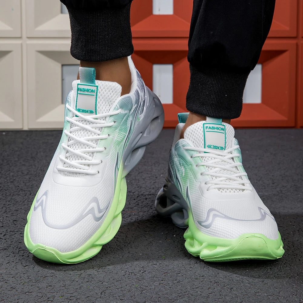 Μοντέρνα ντεγκραντέ sneakers για γυναίκες και άνδρες, με πλεκτή ύφανση, αντικραδασμική σόλα, casual αθλητικά παπούτσια unisex με κορδόνια, ελαφριά και διαπνέοντα
