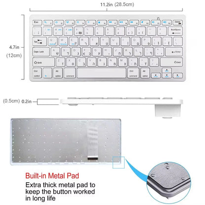 Ultra Slim Hebrew Bluetooth & 2.4G Dual Mode Keyboard Israel Wireless Keyboard Low noise for iOS iPad Android Tablets Windows