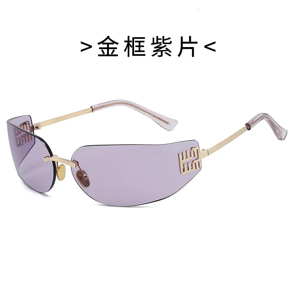 High End Sunglasses Women Rimless Curved Sun Glasses for Eye Protection and Sunscreen Travelling Hiking Shades Gafas