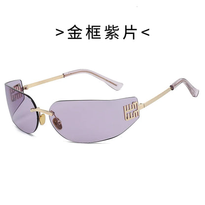 High End Sunglasses Women Rimless Curved Sun Glasses for Eye Protection and Sunscreen Travelling Hiking Shades Gafas