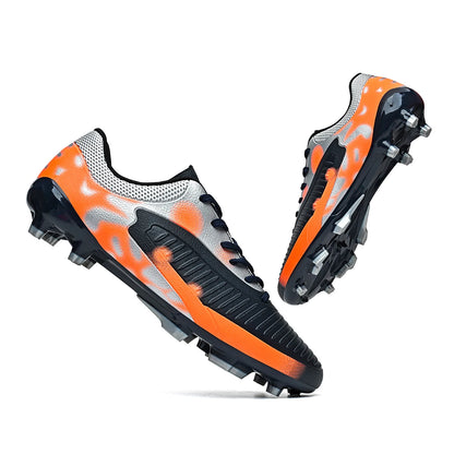 Chaussures de football AG/FG pour l'extérieur, tige respirante en PU, crampons longs en TPU stables, pour hommes et femmes, bottes d'entraînement de football sur gazon