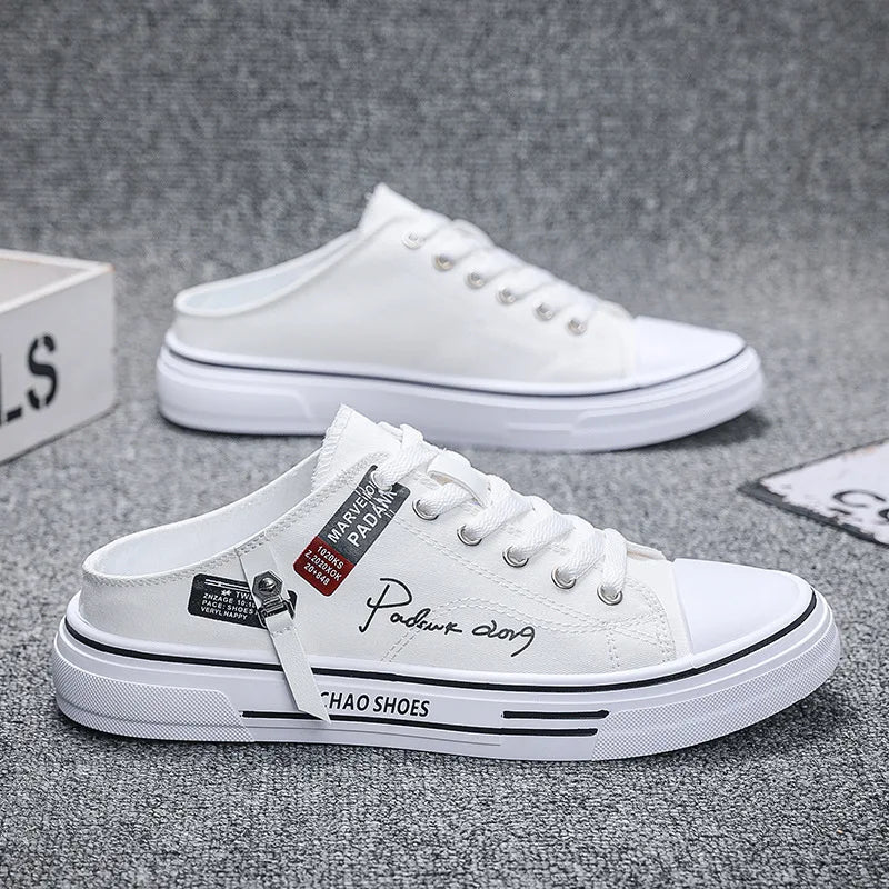 Tendance Designers hommes demi pantoufles été homme chaussures vulcanisées antidérapant résistant à l'usure chaussures en toile chaussures à bouche peu profonde pour hommes