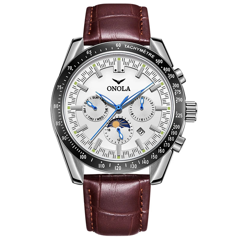 Orologio meccanico da uomo ONOLA – Orologio automatico di lusso dallo stile casual, con cinturino in pelle e quadrante traforato