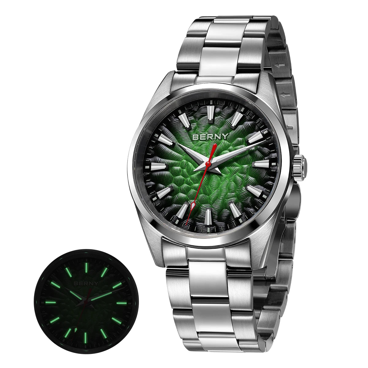 Orologio da uomo BERNY – Orologio al quarzo, vetro zaffiro, lancette luminescenti, impermeabile fino a 10 ATM, interamente in acciaio inossidabile – Stile elegante e casual, ideale per l’uso quotidiano o per le occasioni professionali