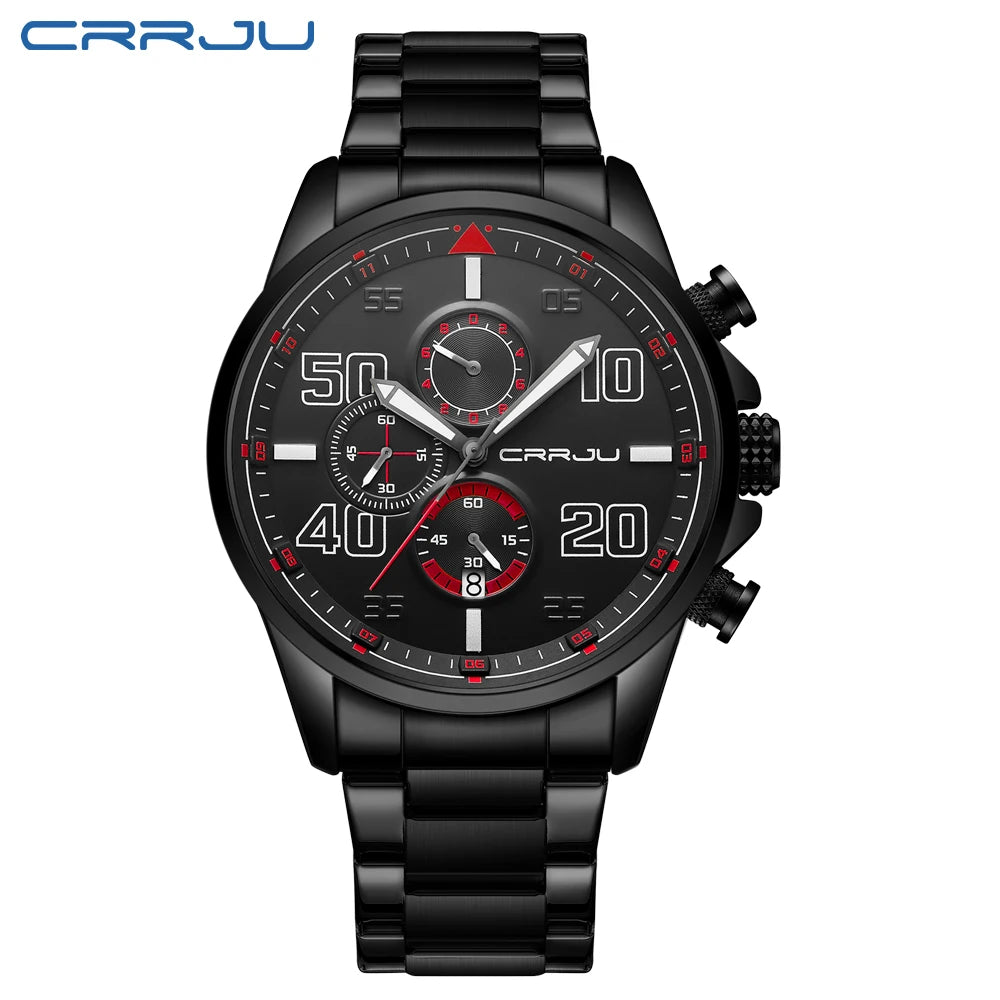 Orologio da uomo CRRJU – Cronografo di lusso, quadrante grande, acciaio inossidabile, impermeabile, con datario