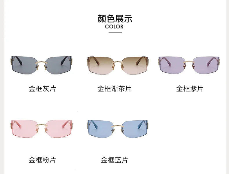 High End Sunglasses Women Rimless Curved Sun Glasses for Eye Protection and Sunscreen Travelling Hiking Shades Gafas