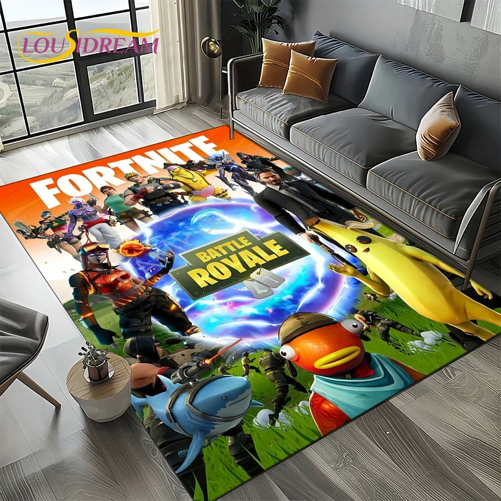 2025 Games 3D F-Fortnite tegneserietæppe til stue, soveværelse, hjem og sofadekoration, skridsikkert gulvtæppe til børns legeområde