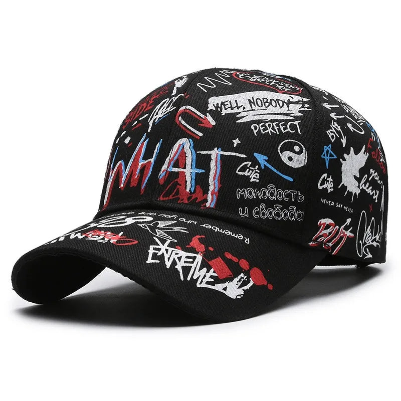 Nieuwe modieuze graffiti baseballpet van katoen voor dames en heren, unisex snapback met print, trendy hiphop-pet voor buiten voor dames en heren