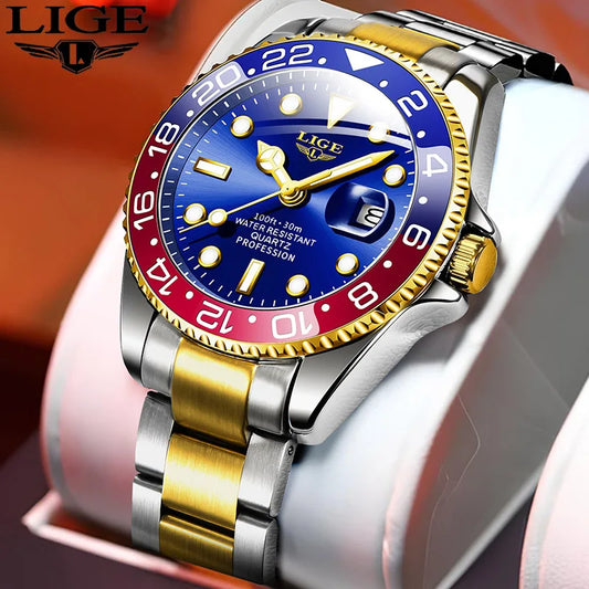 LIGE Men’s Luxury Quartz Watch  Stainless Steel, Luminous Dial, Waterproof & Business Design