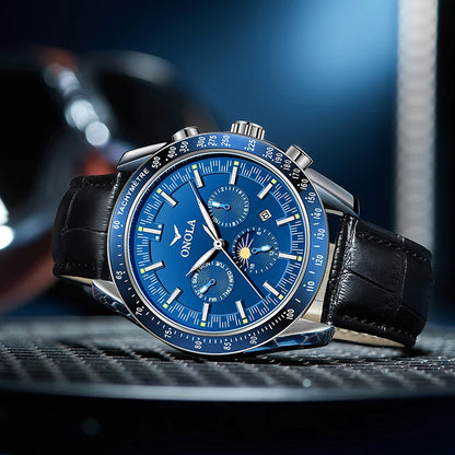 Orologio meccanico da uomo ONOLA – Orologio automatico di lusso dallo stile casual, con cinturino in pelle e quadrante traforato