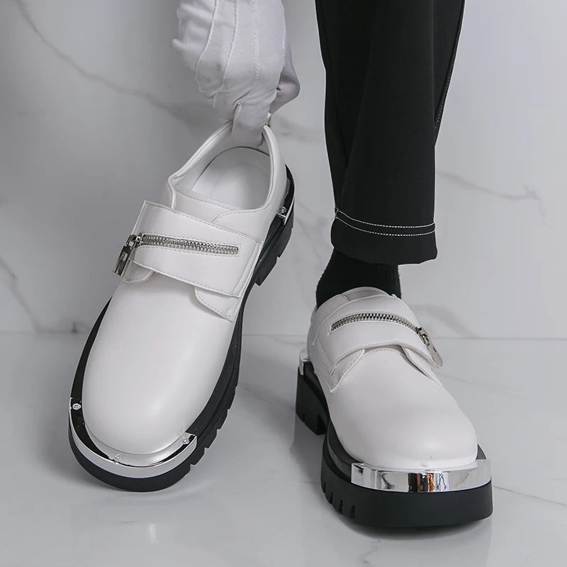 Men's thick soled leather shoes Designer's personalized style Leisure Party Office Outdoor Fashion Street Black white shoes