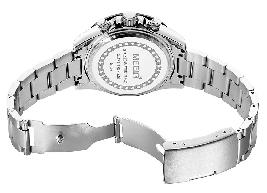 Orologio da uomo MEGIR, marchio di lusso, orologio sportivo al quarzo, bracciale in acciaio inossidabile, impermeabile, cronografo, orologio da polso
