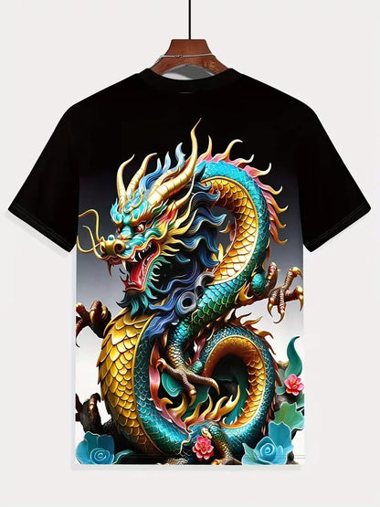 Cool Dragon Graphic Men's T-Shirt 3D High-Definition Print Hot Tee Round Neck Fashion Casual Quick-Drying Oversize Men Clothing