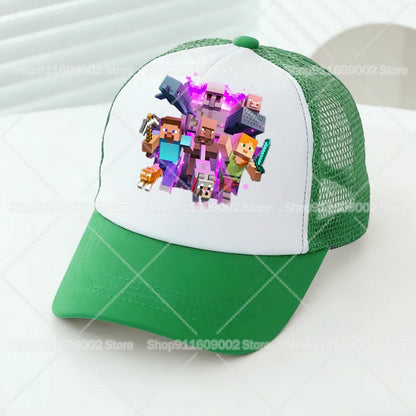 Minecrafted Mesh Baseball Caps Cartoon Figures Adult Children Sports Hats Boys Girls Summer Outdoor Sunshade Peaked Caps Gift