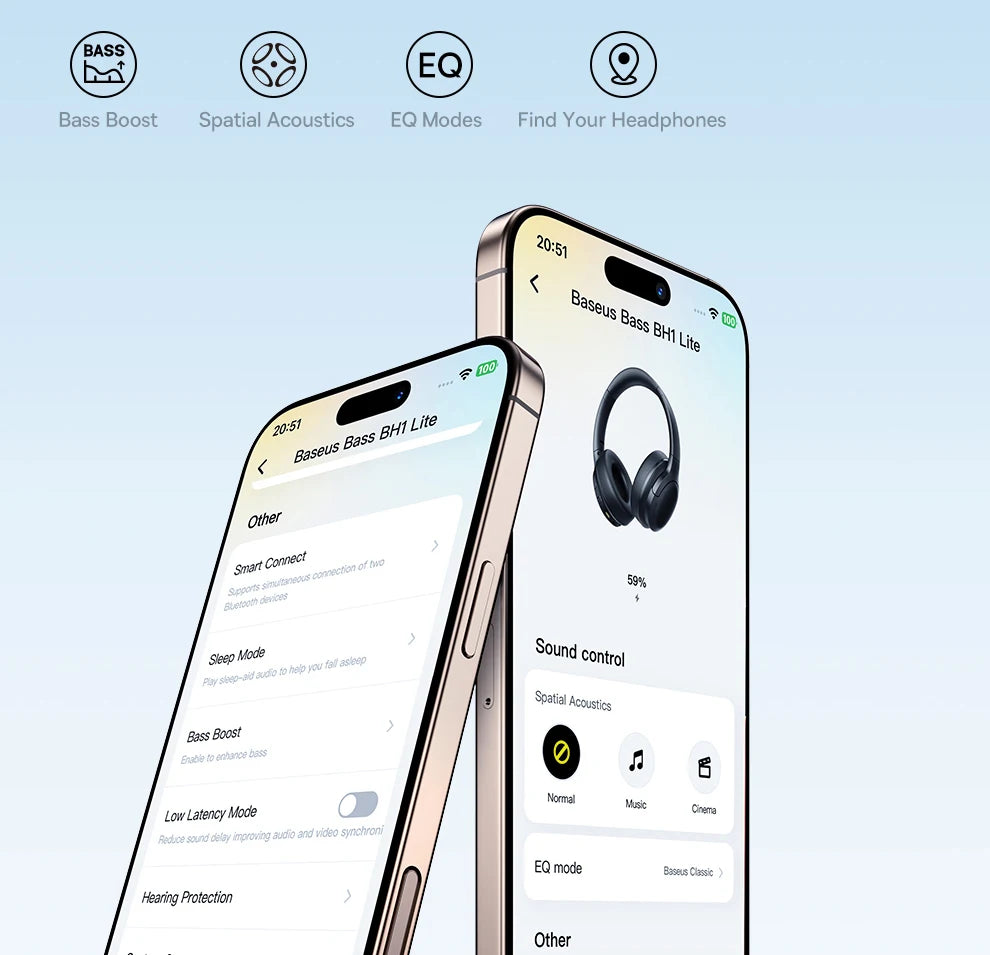 Baseus Wireless Headphones Bluetooth 5.3 HIFI Level Earphone 40mm Driver Foldable Over Ear Headsets 70H Playtime Spatial Audio