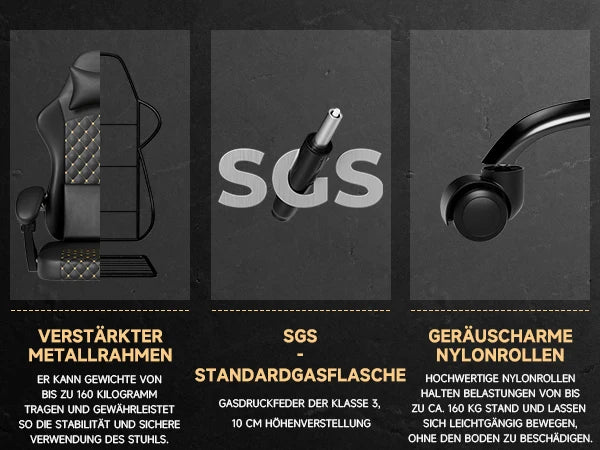 Silla gaming ergonómica PINGGO con reposapiés, masaje y cuero PVC, silla de oficina para PC gaming, capacidad de carga 150kg