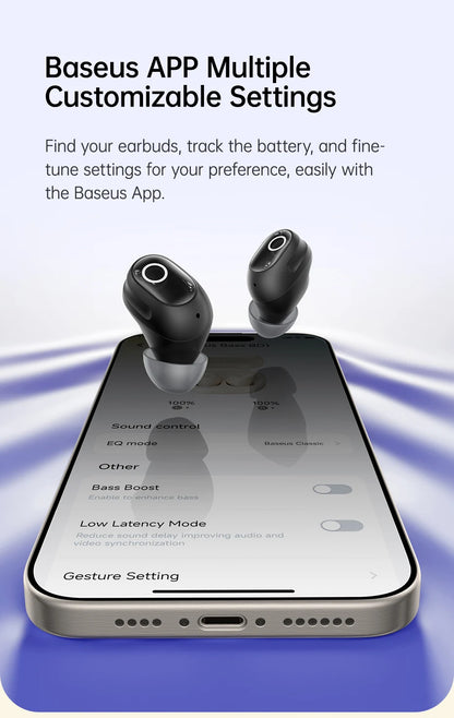 Baseus Bass BD1 Wireless Earphones Bluetooth 5.4 Mini Bean Earbuds 38H Playtime IP55 Waterproof Sports Headphones