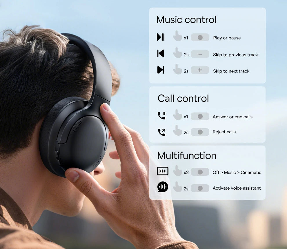Baseus Wireless Headphones Bluetooth 5.3 HIFI Level Earphone 40mm Driver Foldable Over Ear Headsets 70H Playtime Spatial Audio