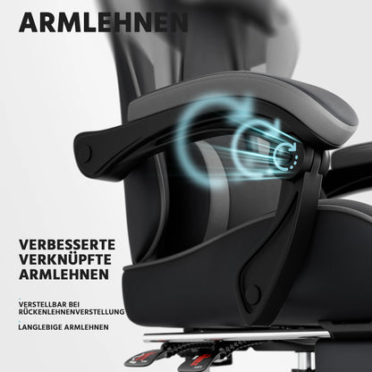 Comanlai Gaming Chair with Footrest Ergonomic High Back Computer Chair with Adjustable Headrest Lumbar Support PU Swivel Chair