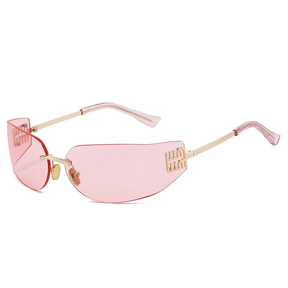 High End Sunglasses Women Rimless Curved Sun Glasses for Eye Protection and Sunscreen Travelling Hiking Shades Gafas