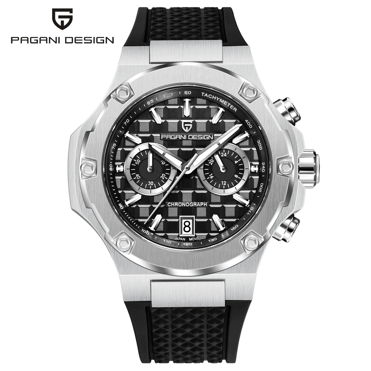 Orologio da uomo PAGANI DESIGN – Cronografo sportivo di lusso in oro rosa, dotato di un movimento al quarzo giapponese VK64 e di un cinturino in gomma fluorurata.