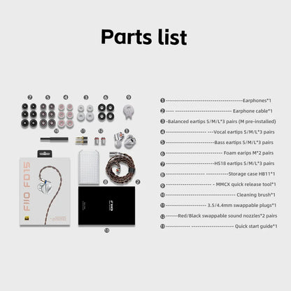 FiiO FD15 13.8mm DLC Dynamic Driver In-Ear Earphone Hi-Res Audio Magnalium Detachable MMCX Cable Wired HiFi Earbuds Shanling