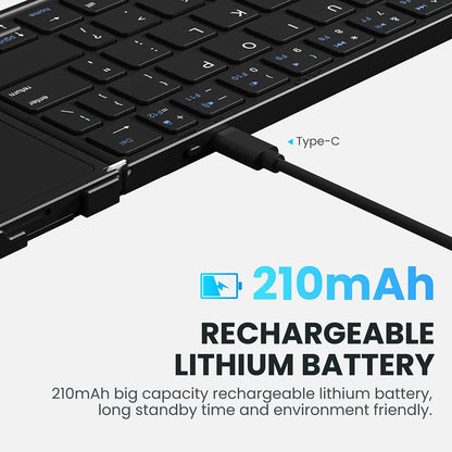 JOMAA Foldable Bluetooth Wireless Keyboard With Touchpad Portable Rechargeable 63 Keys Slim Keyboard for Win 7/8/10/IOS