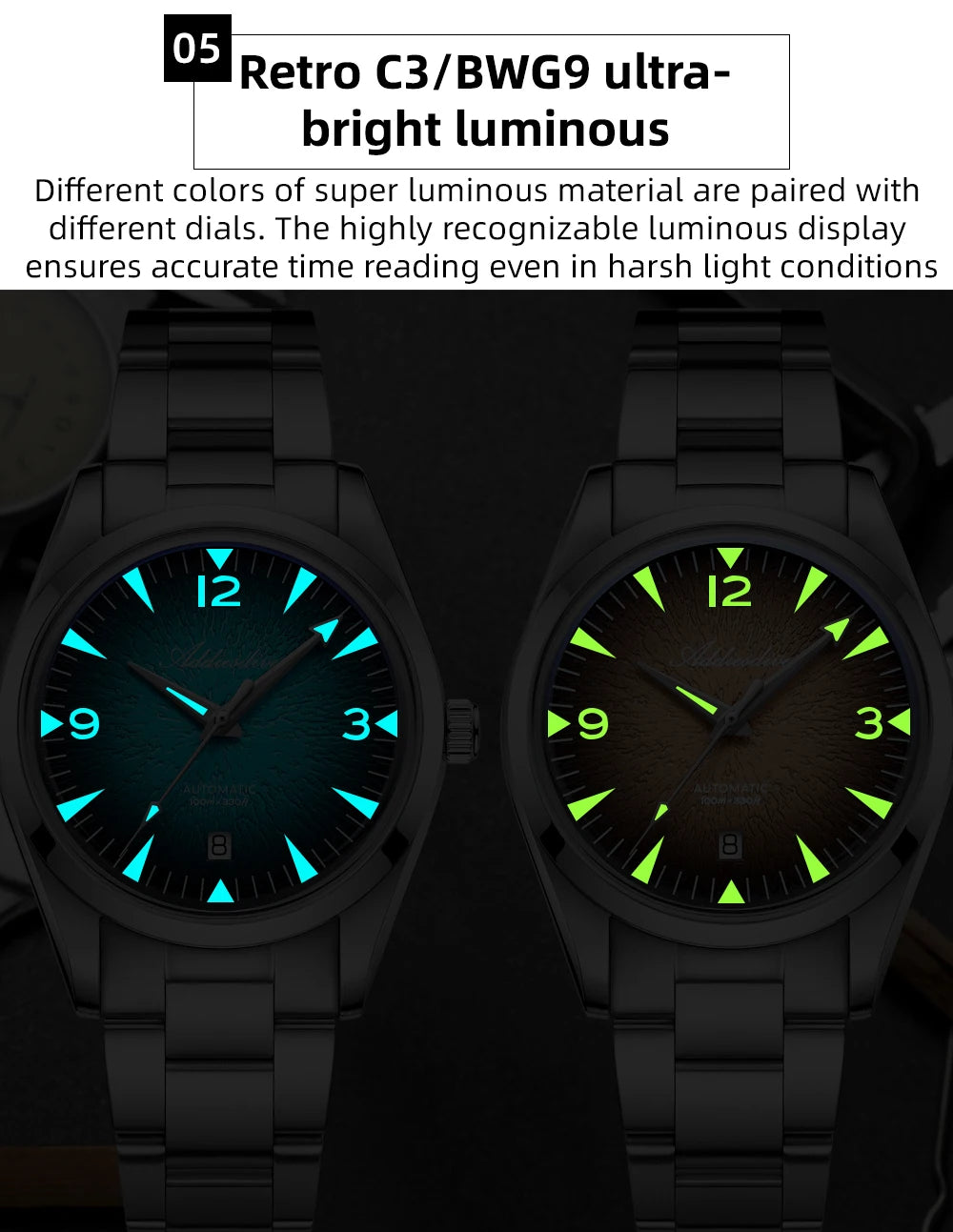 ADDIESDIVE AD2508 Man Diving Watch Luminous 100M Waterproof 316L Stainless Steel 8215 Movement Automatic Mechanical Watch