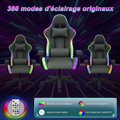 Gaming Chair with Massage Function, Adjustable backrest,Computer Chair,with ambient light,Lumbar Cushion, Pillow,150 KG