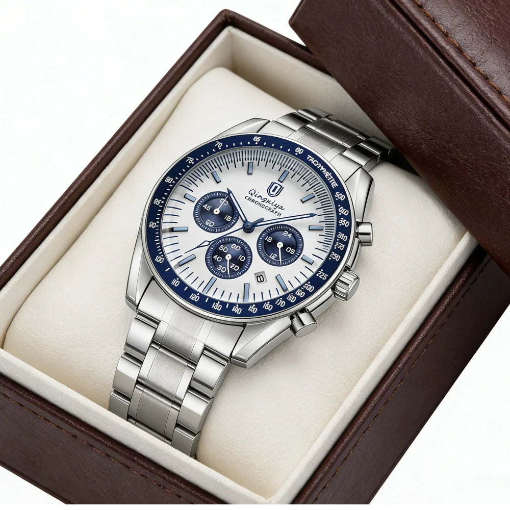 Orologio al quarzo da uomo, di marca di lusso, impermeabile e luminescente, in acciaio inossidabile, dotato di cronografo 24 ore e datario – Elegante orologio da uomo