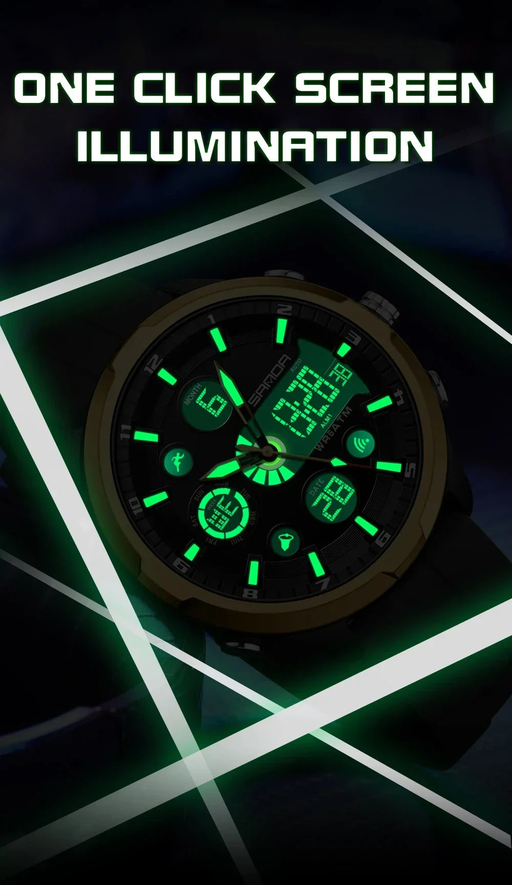SANDA 9053 G Montres de sport militaires pour homme Montre numérique de luxe Montre-bracelet à quartz étanche jusqu’à 50 m pour homme Relogios Masculino