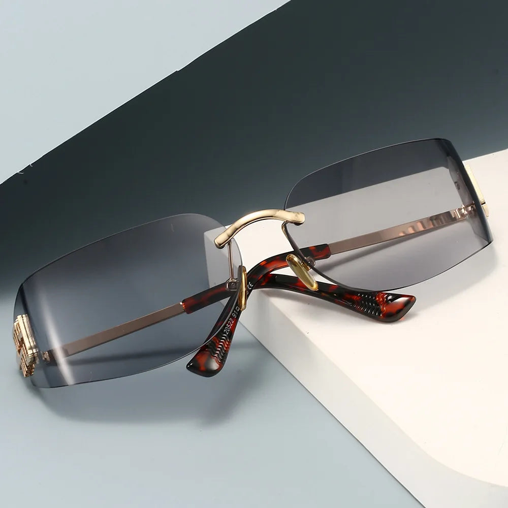 High End Sunglasses Women Rimless Curved Sun Glasses for Eye Protection and Sunscreen Travelling Hiking Shades Gafas
