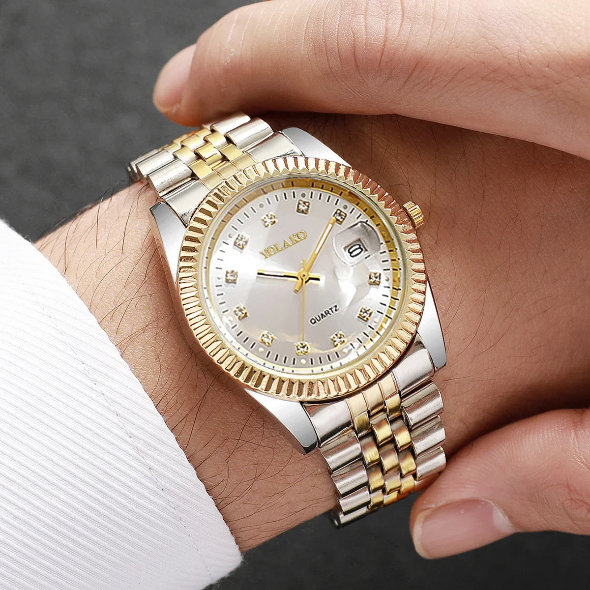 Montre-bracelet de luxe pour homme à quartz avec calendrier, tendance, strass, en acier, montre d'affaires pour homme, Reloj Hombre, cadeau (sans boîte)