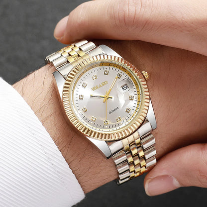 Montre-bracelet de luxe pour homme à quartz avec calendrier, tendance, strass, en acier, montre d'affaires pour homme, Reloj Hombre, cadeau (sans boîte)