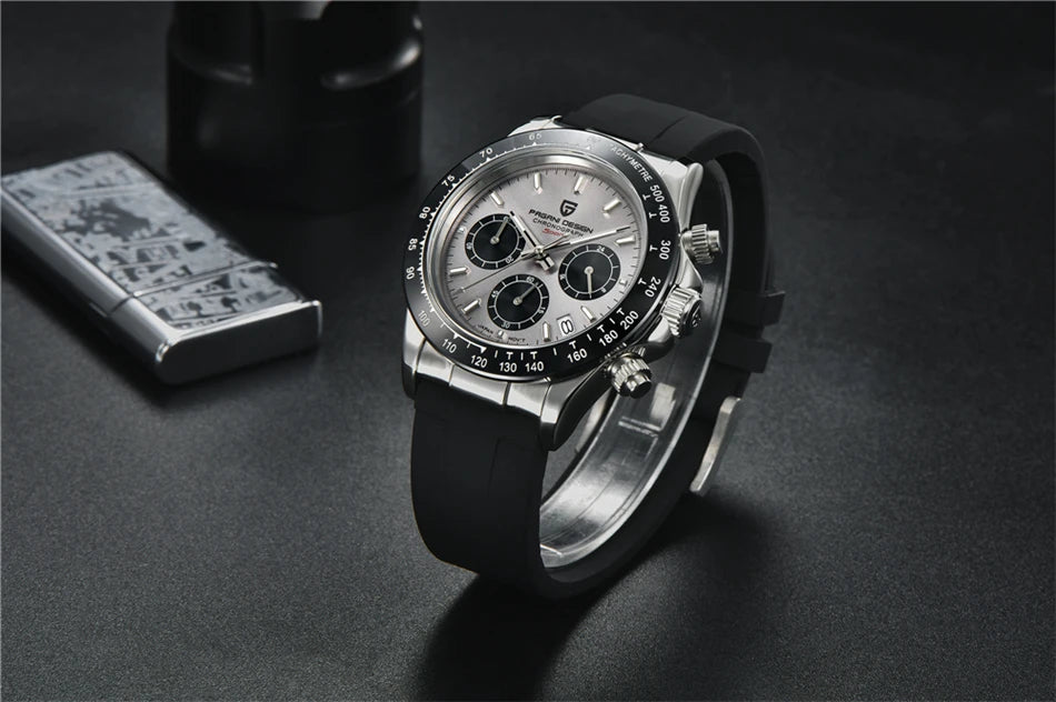 PAGANI DESIGN V2 40MM Reloj de cuarzo para hombre con esfera de meteorito, cristal de zafiro, cronógrafo retro y resistente al agua