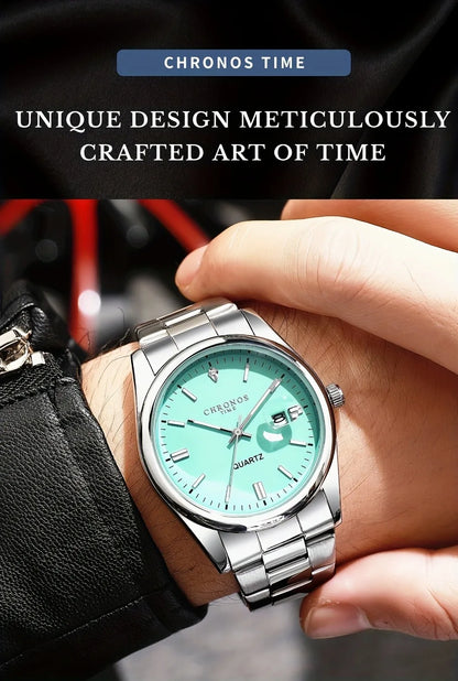 CHRONOS Montres de luxe pour homme, étanches, avec date luminescente, montres-bracelets à quartz pour homme, en acier inoxydable, Reloj